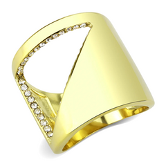 CJ3715 Wholesale Women's Stainless Steel IP Gold Top Grade Crystal Clear Broad Open Cut Ring