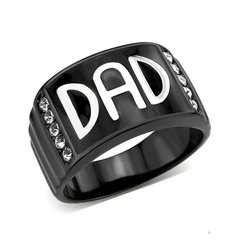 CJ3759 Wholesale Men's Stainless Steel Two Tone IP Black Clear Top Grade Crystal Dad Ring