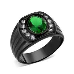 CJ3764 Wholesale Men's Stainless Steel IP Black Oval Emerald Ring