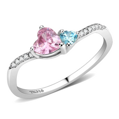 CJ384Q Wholesale Women's Stainless Steel AAA Grade CZ Multi Color Double Heart Ring