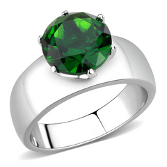 CJ52005 Wholesale Women's Stainless Steel Synthetic Emerald Round Solitaire Ring
