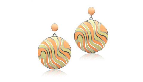 CJ624S Stainless Steel Peach and Yellow Enamel Drop Earrings