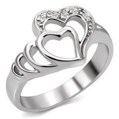 CJ6X179 Wholesale Women's Stainless Steel AAA Grade CZ Clear Ripple Heart Ring