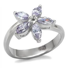 CJ7774OS Wholesale Stainless Steel Light Amethyst Cubic Zirconia Flower Ring