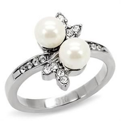 CJ7809OS Wholesale Stainless Steel White Pearl Cocktail Ring