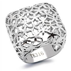 CJ7826OS WHOLESALE SQUARE STAINLESS STEEL FLORAL CUTOUT COCKTAIL RING