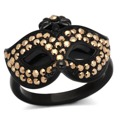 CJ981 Wholesale Women's Stainless Steel IP Black Top Grade Crystal Metallic Light Gold Masquerade Mask Ring