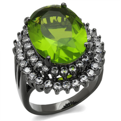 CJE1892LJ Wholesale Large Green Synthetic Glass Cocktail Ring in Stainless Steel