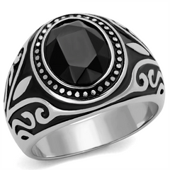 CJE2221 Men's Black & Silver Motif Ring