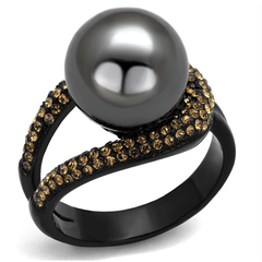 CJE2350 Wholesale Women's Black IP Grey Pearl Ring