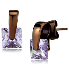 CJE2541 Women's Wholesale CZ Purple and Chocolate-Plated Earrings