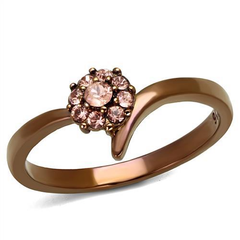 CJE2612 Wholesale Women's Stainless Steel Minimal IP Coffee Pink Rhinestone Ring