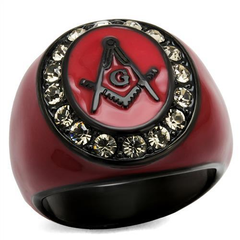 CJE2638 Wholesale Men's Stainless Steel IP Black Top Grade Crystal Black Diamond Red Masonic Ring