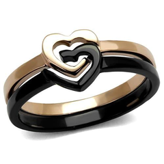 CJE2650 Wholesale Women's Stainless Steel IP Rose Gold+ IP Black Stackable Linked Hearts