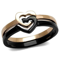 CJE2650 Wholesale Women's Stainless Steel IP Rose Gold+ IP Black Stackable Linked Hearts Ring