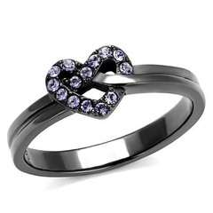 CJE2685 Wholesale Women's Stainless Steel IP Light Black Top Grade Crystal Light Amethyst Heart Ring