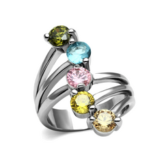 CJE2876 Stainless Steel Multi Color CZ Cocktail Ring