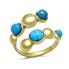 CJE3091 WHOLESALE WOMEN'S STAINLESS STEEL IP GOLD ROUND SEMI-PRECIOUS TURQUOISE MINIMAL BUBBLE RING