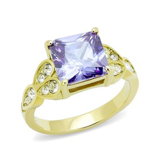Stainless Steel IP Gold Light Amethyst AAA Grade CZ Ring