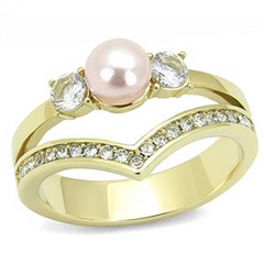 CJE3126 Wholesale Women's Stainless Steel IP Gold Rose Synthetic Pearl Ring