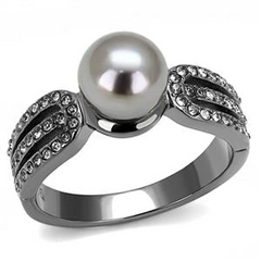 CJE3170 Wholesale Women's Stainless Steel IP Light Black Gray Synthetic Pear Fashion Ring