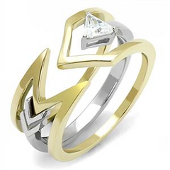 CJE3183 Wholesale Women's Stainless Steel Two-Tone IP Gold Clear AAA Grade CZ Arrow Stackable Ring Set