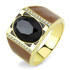 CJE3465 Wholesale Men's Stainless Steel Jet Synthetic Onyx Oval Ring