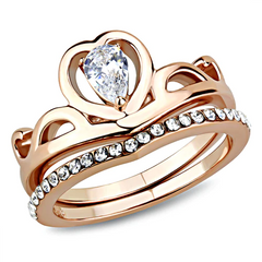 CJE3518 Wholesale Women's Stainless Steel IP Rose Gold AAA Grade CZ Clear Stackable Ring
