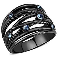 CJE3564 Wholesale Women's Stainless Steel IP Black Top Grade Crystal Sea Blue Ring