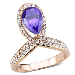 CJE3589 Wholesale Women's Stainless Steel IP Rose Gold AAA Grade CZ Tanzanite Ring