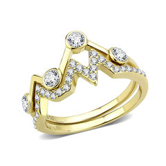 CJE3596 WHOLESALE WOMEN'S STAINLESS STEEL IP GOLD AAA GRADE CZ CLEAR STACKABLE RING