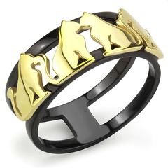 CJE3609 Wholesale Women's Stainless Steel IP Gold+ IP Black Cat Ring