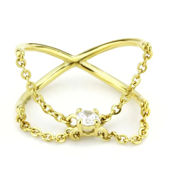CJE3627 Wholesale Women's Stainless Steel IP Gold AAA Grade CZ Clear Chain Link Ring