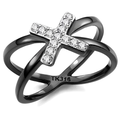 CJE3635 Wholesale Women's Stainless Steel Two-Tone IP Black AAA Grade CZ Clear X Ring