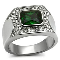 CJG1004 Wholesale High Polished Stainless Steel Synthetic Emerald Men's Fashion Ring