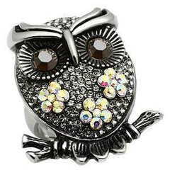 CJG1016 WHOLESALE FLORAL OWL TOP GRADE CRYSTAL STAINLESS STEEL WOMEN'S FASHION RING