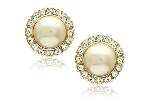 CJG1439 Wholesale Gold Plated Stainless Steel CZ Pearl Earrings