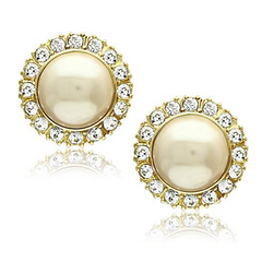 CJG1439 Wholesale Gold Plated Stainless Steel CZ Pearl Earrings