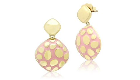 CJG2074 Gold-Plated Stainless Steel Pastel Pink Epoxy Drop Earrings
