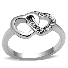 CJG2464 Stainless Steel Top Grade Crystal Linked Hearts Ring