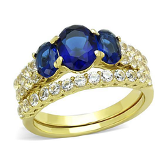 CJ1720 Wholesale Women's Stainless Steel IP Gold Glass Montana Wedding Ring Set