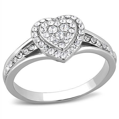 Stainless Steel Top-Grade Crystal Heart Ring