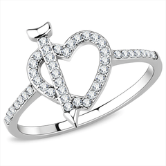 Stainless Steel Clear AAA Grade CZ Heart and Arrow Ring