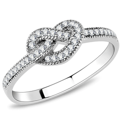 Stainless Steel Clear AAA Grade CZ Heart Knot Ring