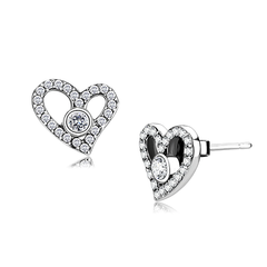 High-Polished Stainless Steel Clear AAA Grade CZ Heart Stud Earrings