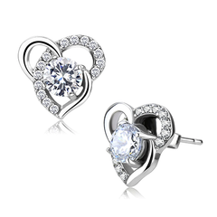 High-Polished Stainless Steel Clear AAA Grade CZ Heart Stud Earrings