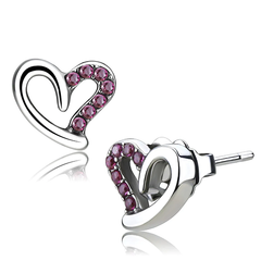 High-Polished Stainless Steel Ruby AAA Grade Heart Stud Earrings