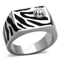 CJ1054 Men’s Zebra Print Clear Crystal Ring