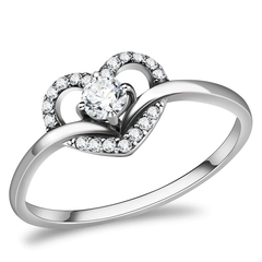 Stainless Steel Clear AAA Grade CZ Heart Ring