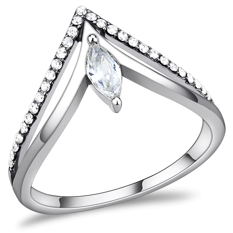 Stainless Steel Clear Marquise AAA Grade Cubic Zirconia Chevron Ring